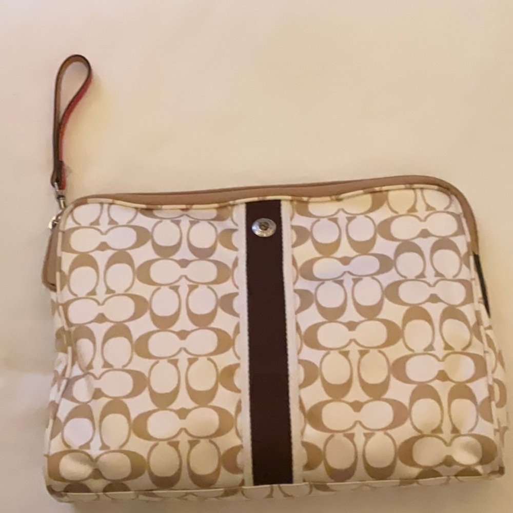 NWT satin Coach bag beige white red classic Coach pattern